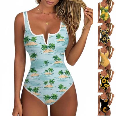Women's Color-Blocked One-Piece Swimsuit With A Sexy V-neck