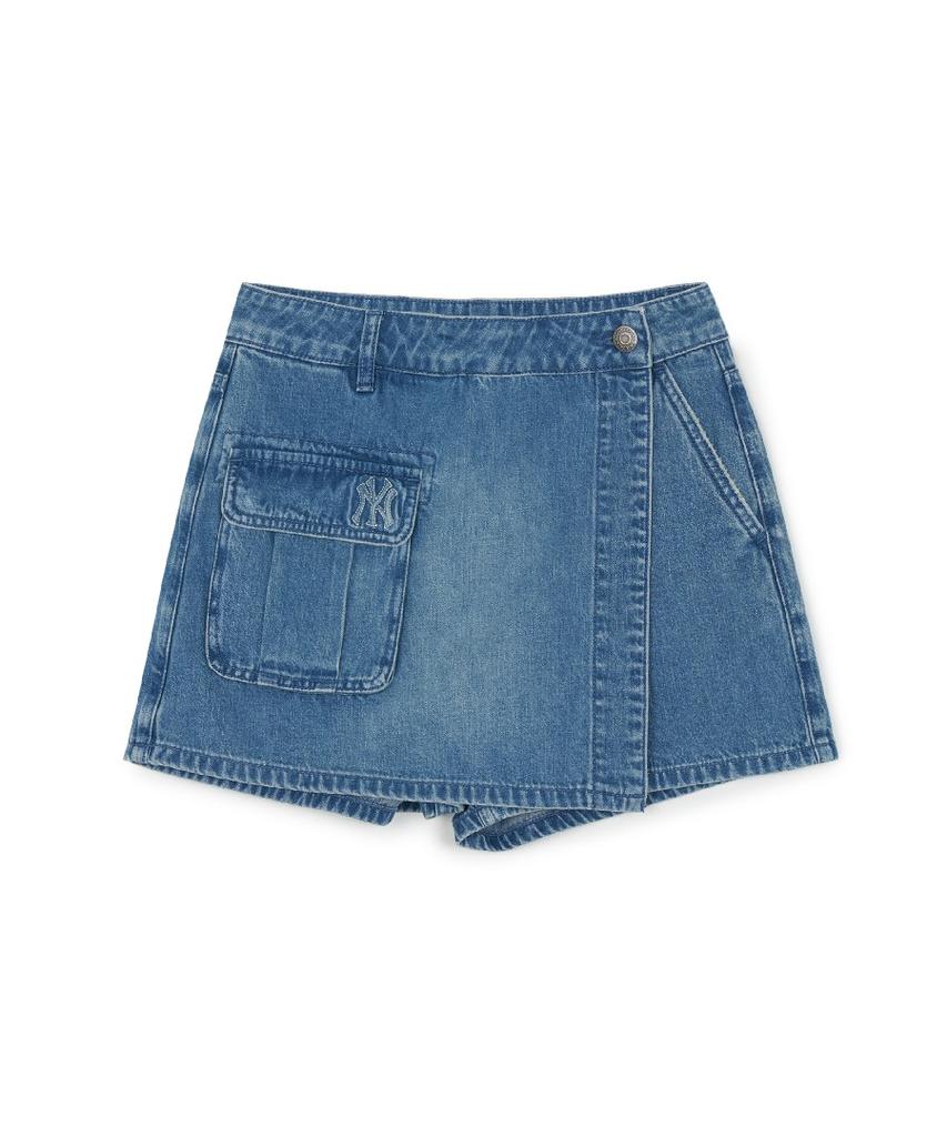 Emelbi Women'S Basic Small Logo Cargo Denim Wrap Skirt Ny (Indigo)