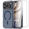 Case + 2 Tempered Glasses for iPhone 18 Pro Max, Rigid Bumper with Blue Magnetic Circle