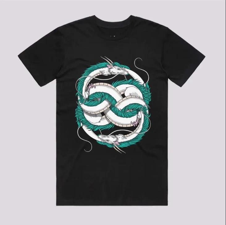 Anime Neverending Spirited Away Haku Japanese Style Black TShirt Size S4XL S