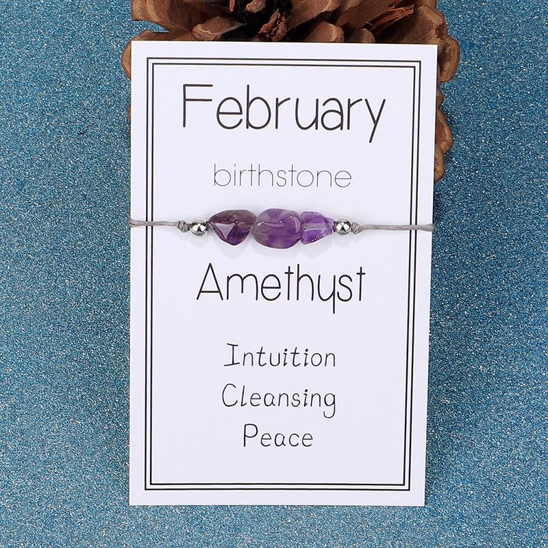 

Handmade 12 Months Sign Natural Stone Crystal Birthstone Bracelet for Women Men Braid Adjustable Rope Birthday Jewelry Gift Adjustable