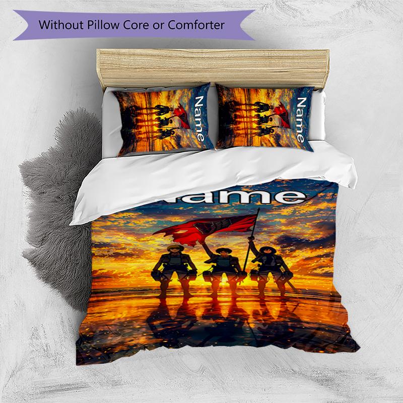 3pcs Custom Name Attack on Titan Bedding Set Duvet Cover Closure Includes 1 Duvet Cover & 2 Pillowcases for All Seasons Bedroom Decor