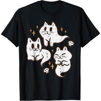 Spooky Cat Ghosts Retro Vintage Halloween Women Girls T-Shirt