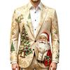 Men's Business Casual Christmas Print Long Sleeve Lapel Jacket No Tie Included