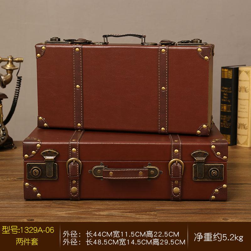 Retro European Wooden Handheld Storage Box Luxury Leather Suitcase Display Prop Box Family Storage Tools Wooden Case Leather