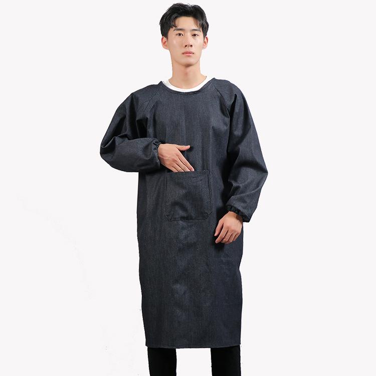 Unisex Reversible Long Denim Coat & Apron: Wear-Resistant, Long-Sleeved, Back Tie, Loose Fit