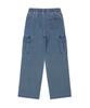 WACKY WILLY Women'S Washed Denim Semi-Wide Cargo Pants Blue