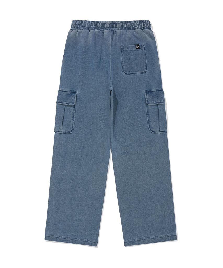 WACKY WILLY Women'S Washed Denim Semi-Wide Cargo Pants Blue