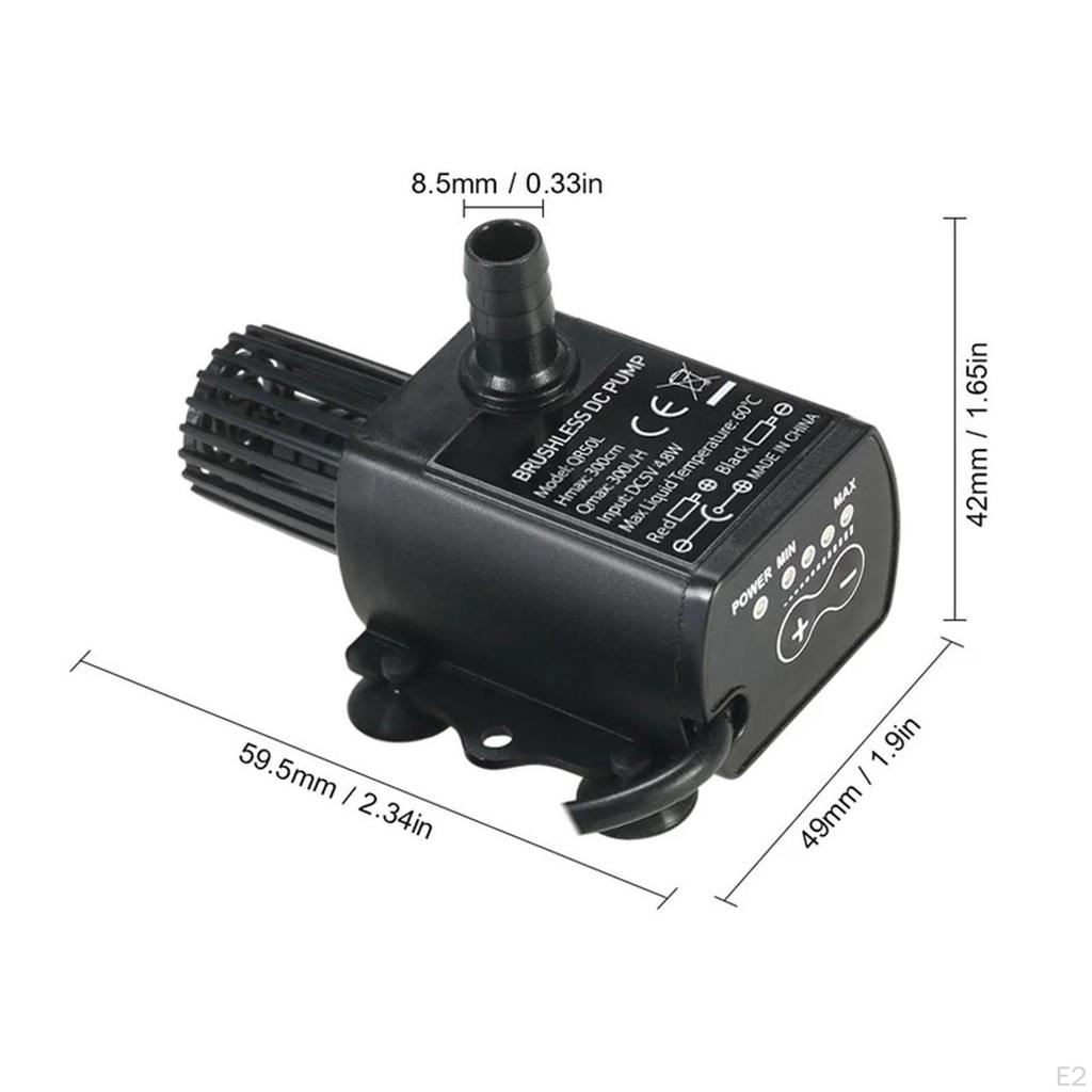 Mini Submersible Water Pump, DC 5V Waterproof Adjustable USB Fountain Pump for Cooling,