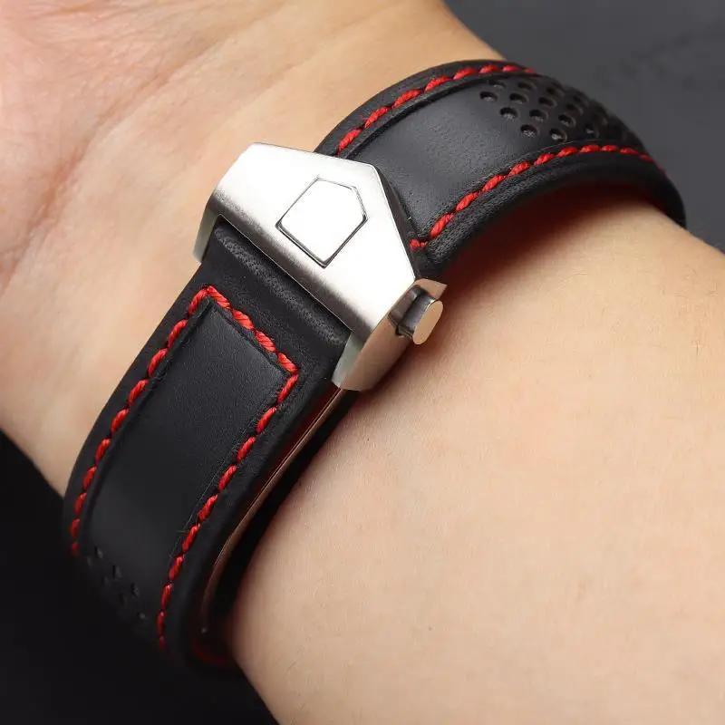 Genuine Leather Watch Band For Tag Heuer Carrera diving Monaco F1 Series Breathable Watch straps 22mm Men's Watch chain