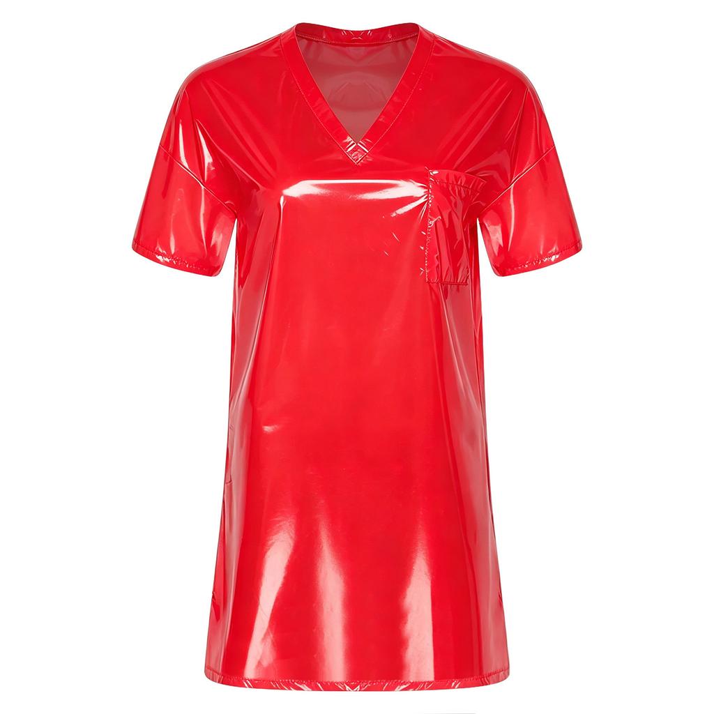 Womens Waterproof Sleep Dress V Neck Short Sleeve Side Split Loose Mini Dress Oversized T-Shirt