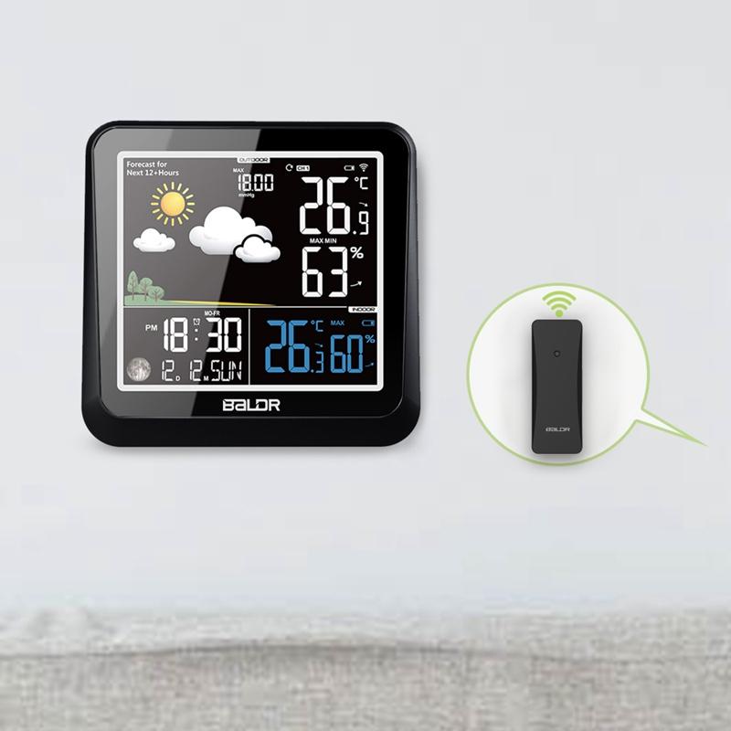 

Wireless Weather Station Color LCD In/Outdoor Wall Thermometer Hygrometer Moon Phase Weather Forecast Trend Sensor Clock