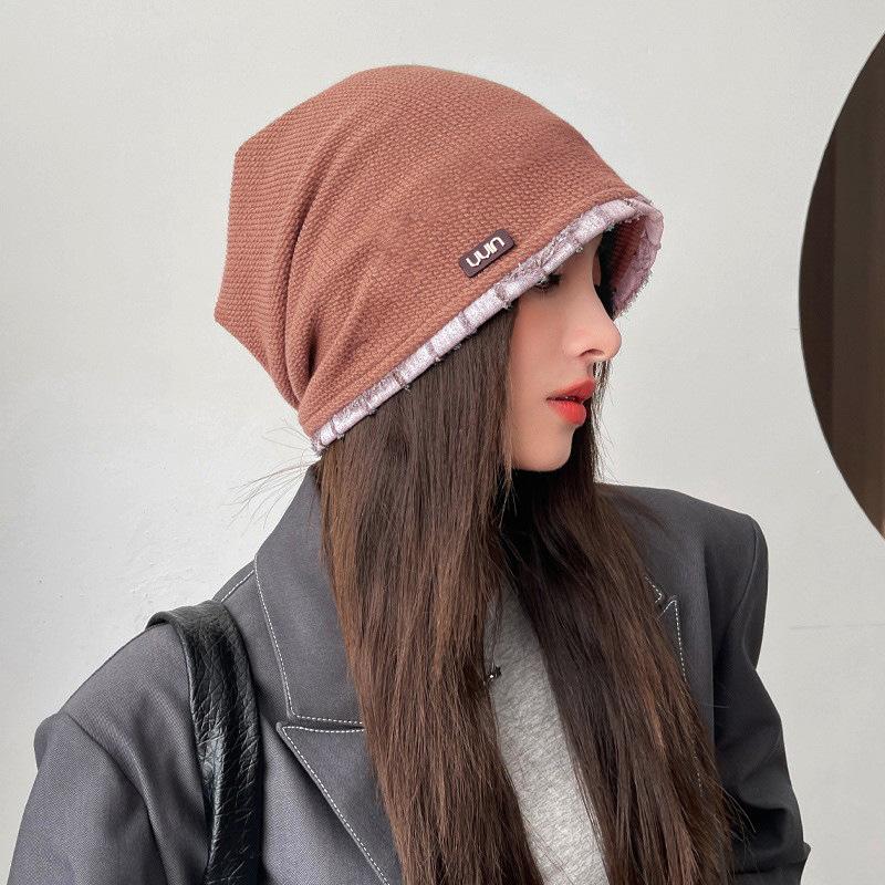 Hut Damen Einfarbig Vielseitig Studenten Stulpenmütze Frühherbst Dünn Großer Kopfumfang Baotou-Mütze Kalte Mütze