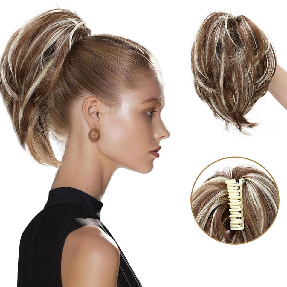 Grampo de Garra Coque Pães de Cabelo Peça de Cabelo Extensão de Rabo de Cavalo Curto Peça de Cabelo Sintético Fofo Liso para Mulheres