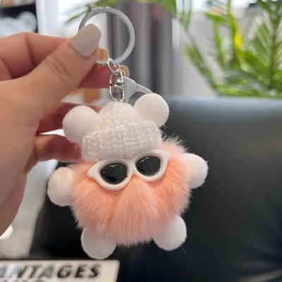 Fashion Cute Elfin Key Chains Sunglasses Elf Rabbit Hair Pendants Key Ring Accessories Woman Bag Handbag Decoration
