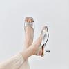 2025 new French retro silver cat heel fish mouth open-toed sandals women's summer high heels