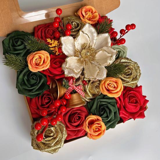 Christmas Artificial Flower Gift Box Realistic Fake Rose Flower Red