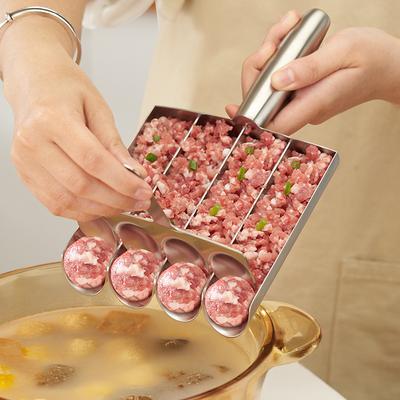 Acciaio Inossidabile 304 Palline di Carne Tripla Tubo Stampo Sfera Cibo con Paletta Stampo Polpette Pesce Pasta Gamberetti Palline Riso Strumento Cucina Efficiente Formatore Polpette
