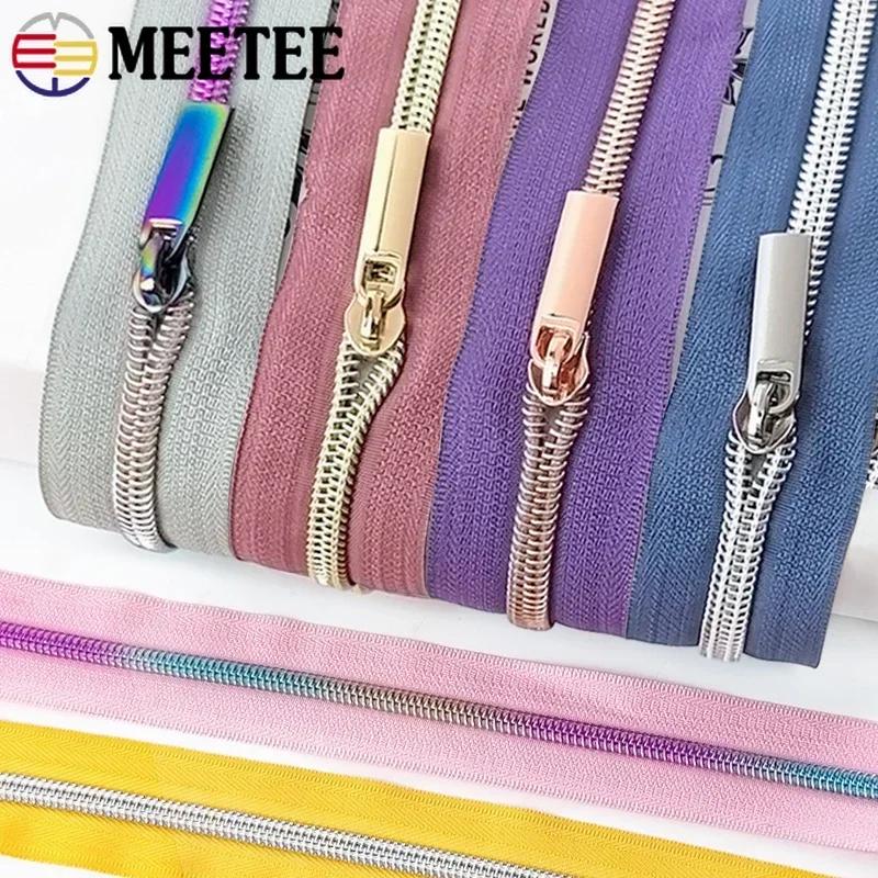 Cintas de Cremallera de Nylon #5 de 1/2/3/4/5 Metros con Deslizadores Cremalleras de Espiral Bolsa Cartera Bolsillo Tiradores de Cremallera Kit de Reparación de Cabezal Accesorios de Costura