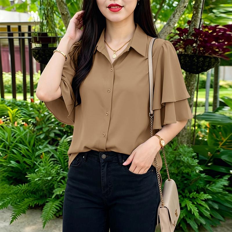 ZANZEA Women Commute Casual Turn Down Collar Loose Half Sleeve Blouse