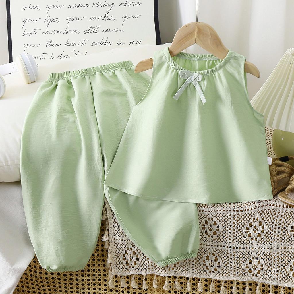 Girl Toddler Sleeveless Long Pants Set Summer Girls Cotton Blend Casual Lounge Wear For Kids