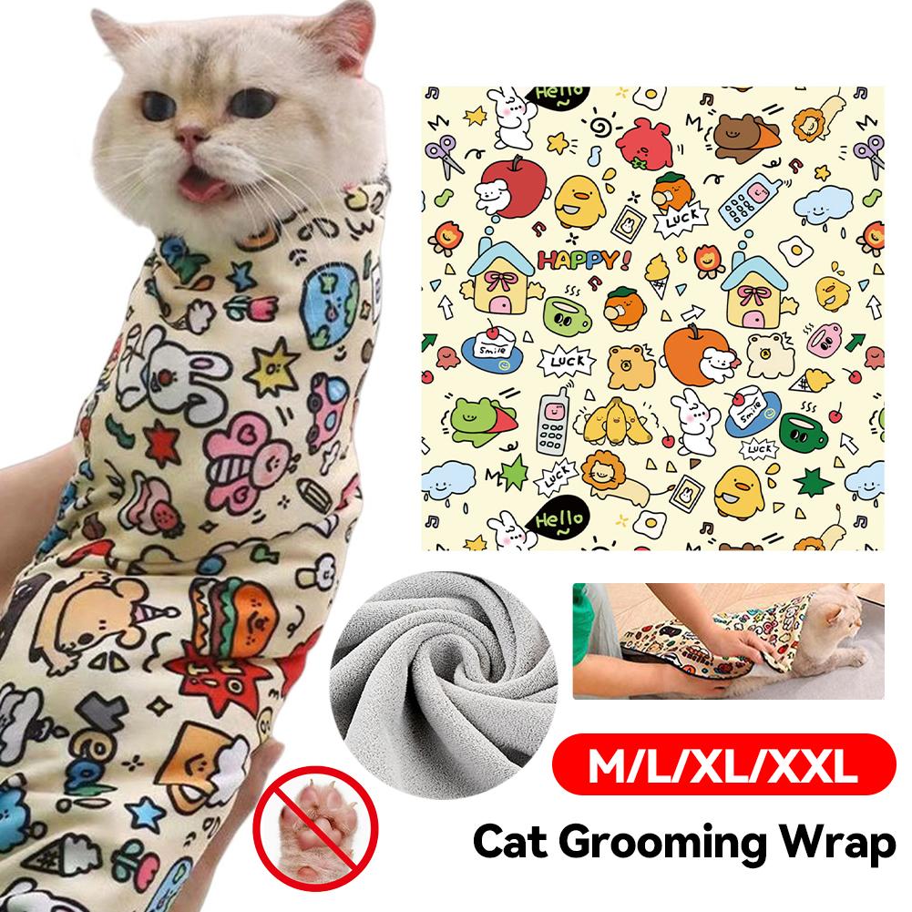 Cat Restraint Wrap Self-Adherent Cat Swaddle Burrito Wrap Anti-Bite Anti-Scratch Anti-Escape for Medicine Nail Clipping Pet Tool