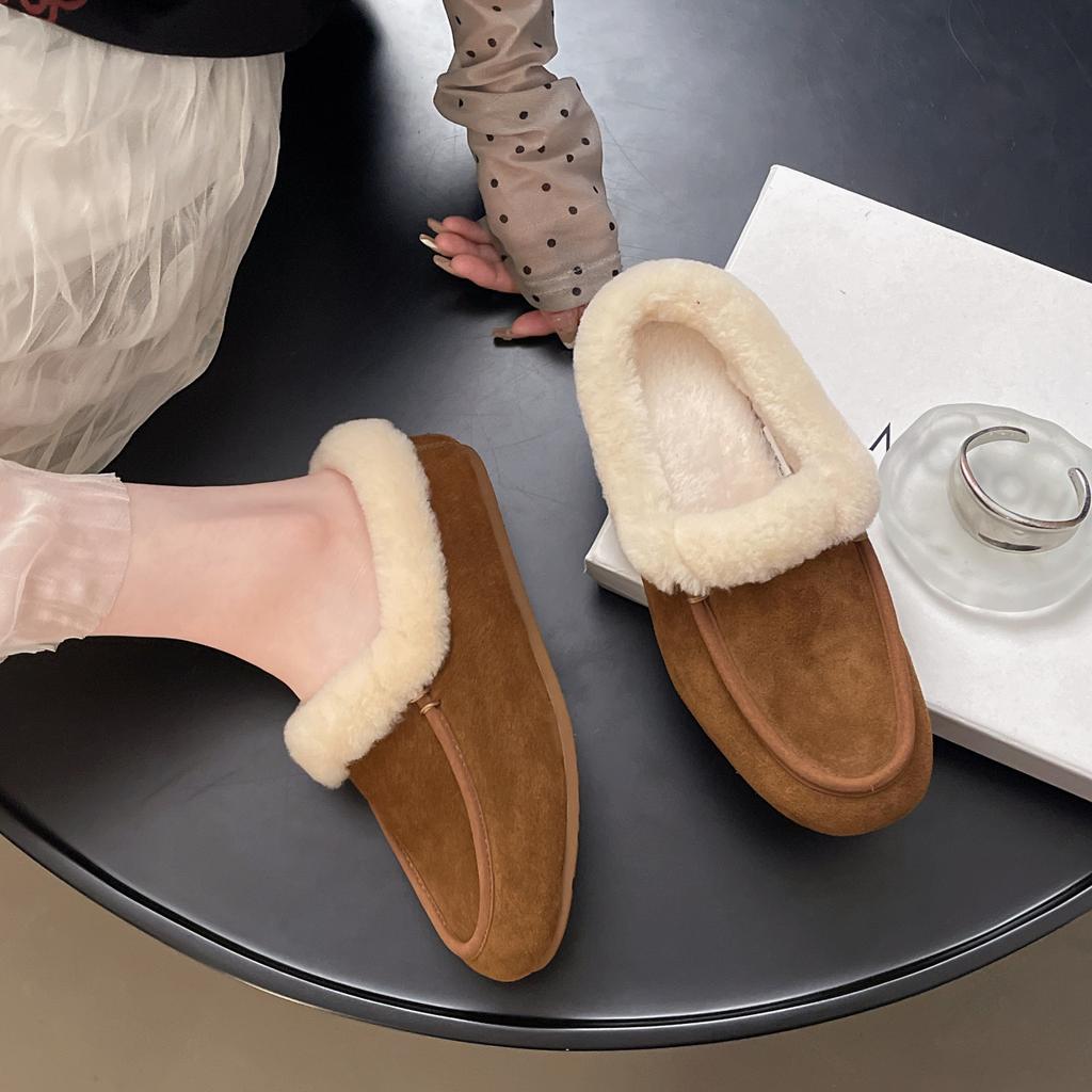 Women's Retro Lightweight and Comfortable Non-slip Heightening Winter Warm Plush Lining Non-slip Durable Casual Cotton One-step Plush Slippers