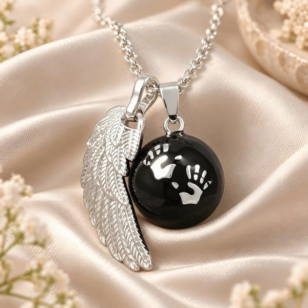 Maternity Bola with Double Angel Wing Pendant and Ball with Footprints