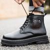 Men's High Top Winter Warm Lined Genuine Leather Cotton Boots Thick Sole Height Increasing English Workwear Anti Slip Snow Boots