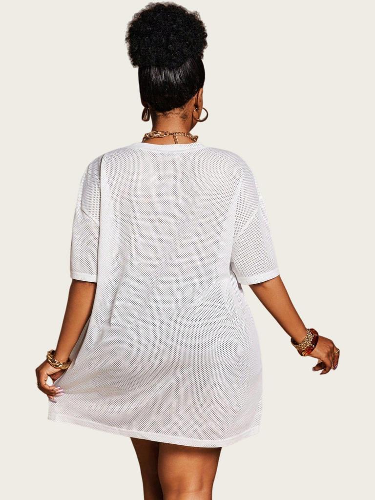 Women's Loose V-Neck Sporty Mesh T-Shirt with Digital Print