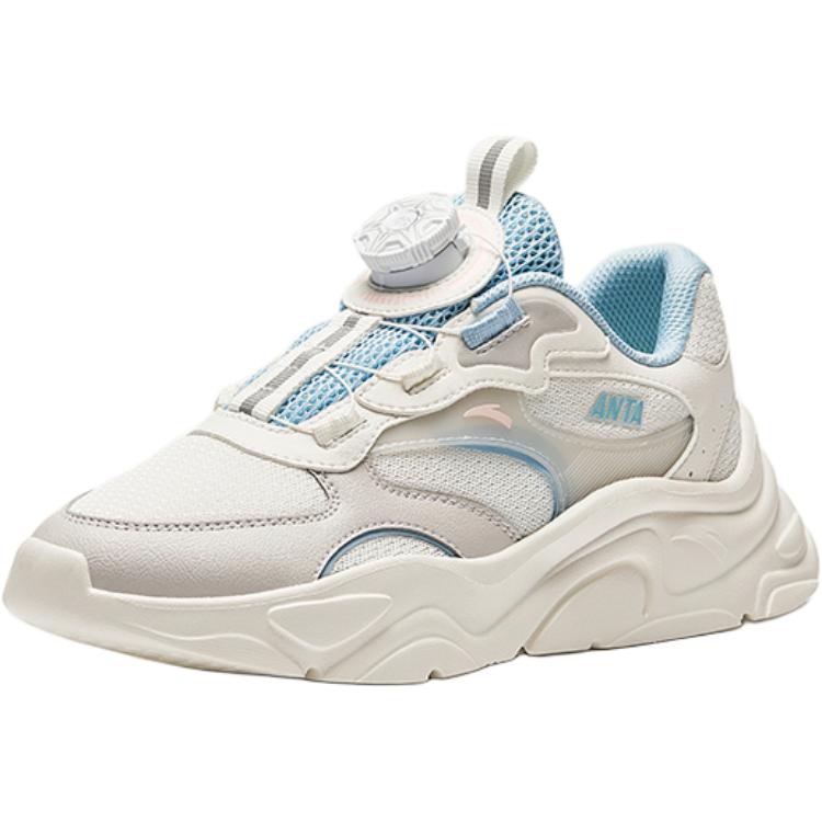 Anta Kids Mesh Fashion Comfortable Lightweight Shock Absorption Low Top Casual Shoes Kids Casual Shoes White Gray Blue A322418801H-1