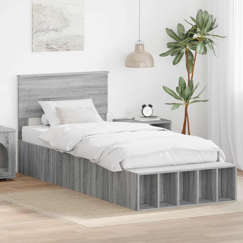 Bed Frame with Shelf Grey Sonoma 75 x 190 cm Engineered Wood