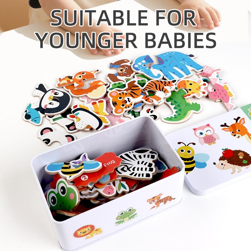 Iron Box Enlightenment Cognitive Pairing Puzzle Children's Ocean Dinosaur Animal Puzzle Wooden Early Education Toys
