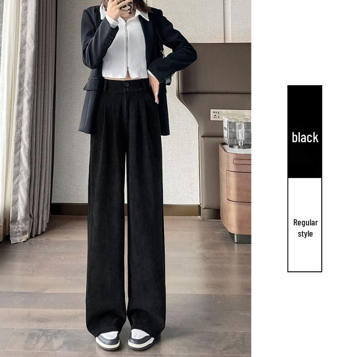 Pantalones Gruesos de Felpa de Algodón Europeo de Cintura Alta Pierna Ancha para Mujer para Primavera, Otoño, Invierno