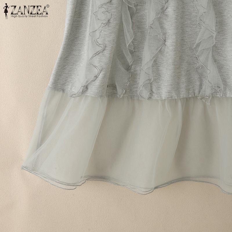 ZANZEA Vestido Casual de Verano para Mujer con Cuello Redondo y Manga Corta Empalmado