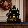 DYS Witch Wooden Table Centerpiece, Spooky Castle Black Cat Standing Tabletop Ornament for Halloween Party, Desk Tiered Tray Decor