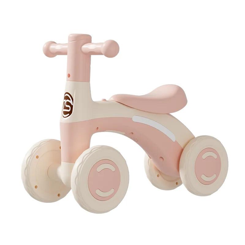 Anti-Tip Baby Balance Bike Ages 1-3 4-Wheel Silent Glider Walker Toy Toddler Training Ride-On with Safety Wheels Indoor Outdoor