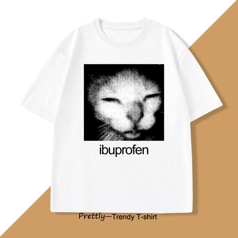 Ibuprofen Cat Meme T-shirt Men Causal Funny Cat Graphic T Shirts O Neck Mens Clothes Unisex Str
