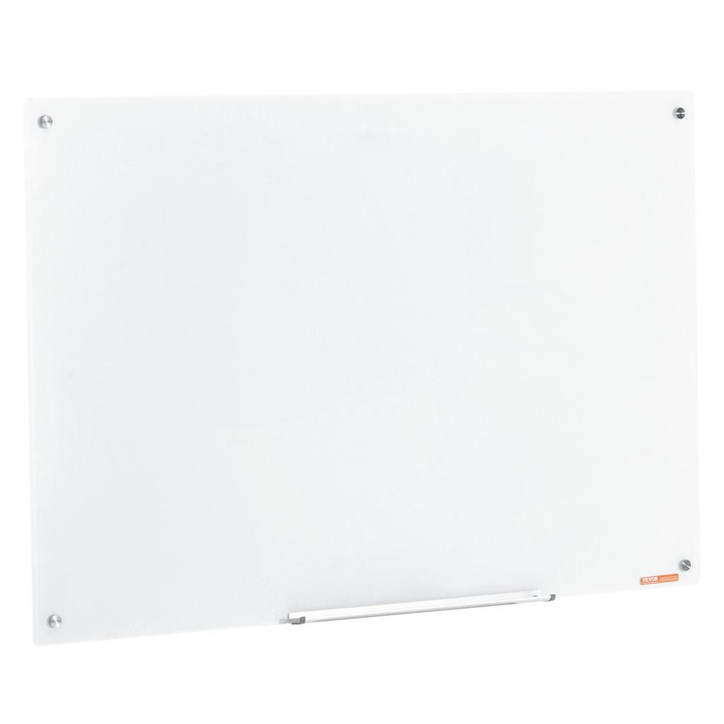 Magnetic Glass Whiteboard, Dry Erase Board 1200 x 800 mm, Wall-Mounted Large White Glassboard Frameless, with Marker Tray, an Eraser and 2 Markers,