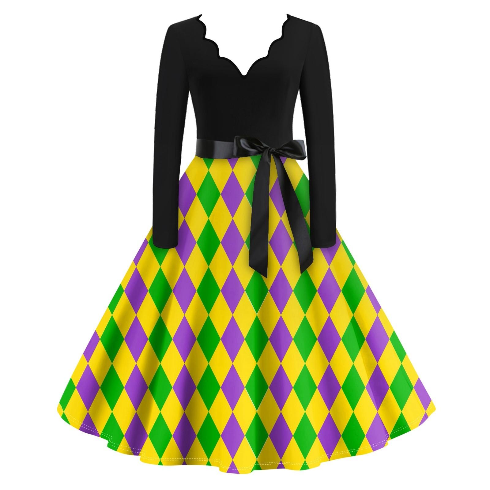 

Женское повседневное модное платье с V-образным вырезом и длинным рукавом с принтом в винтажном стиле XL жёлтый