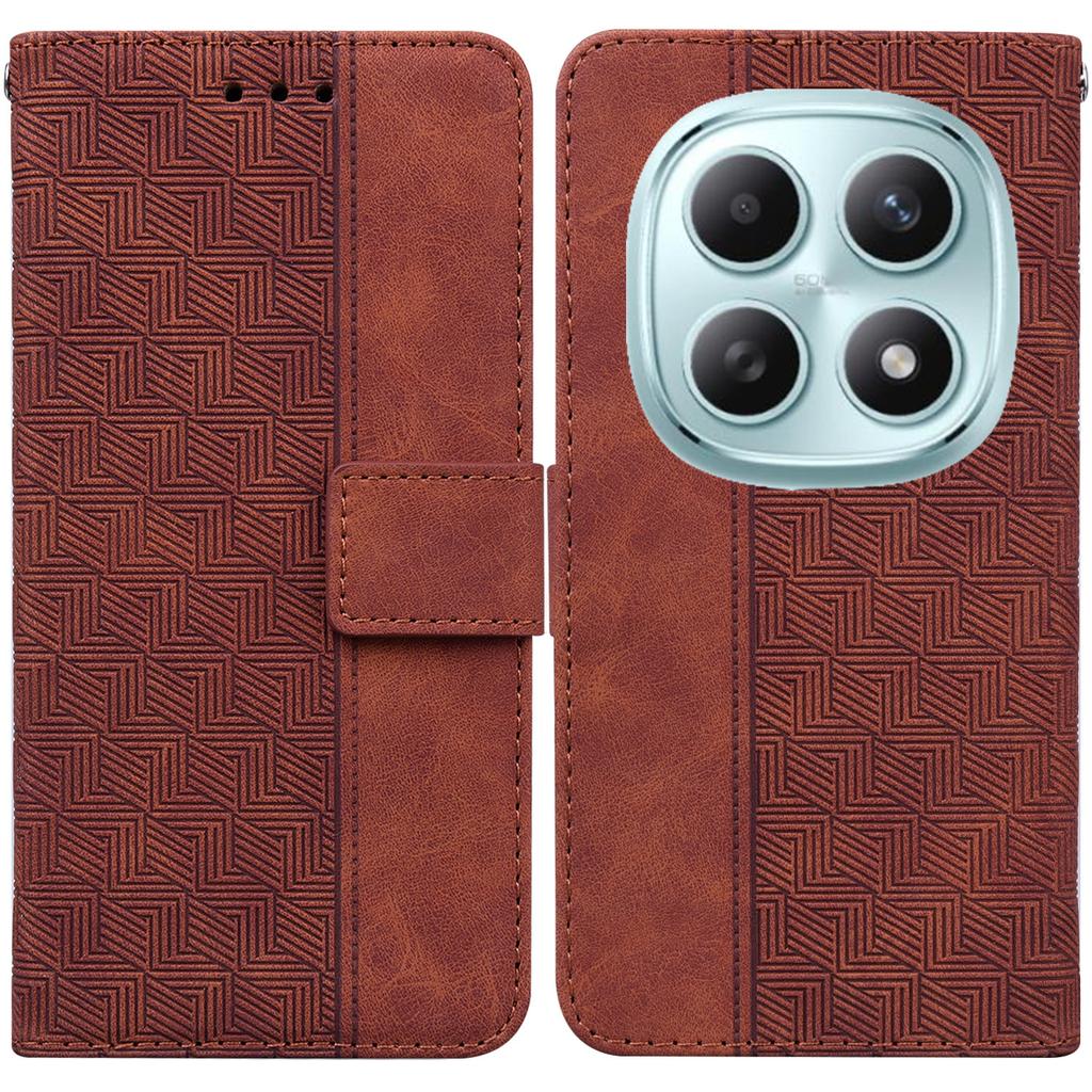 For Xiaomi Poco M8 5G/Redmi Note 15 5G (Global) Case Geometry Pattern Leather Wallet Phone Cover with Wrist Strap