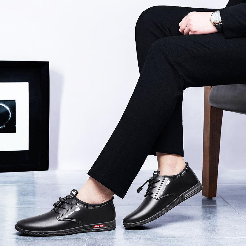 Leather Shoes Men's Summer New Men's Breathable Hollow Casual Shoes Korean Style Trendy Lace-up Round Toe Work Shoes