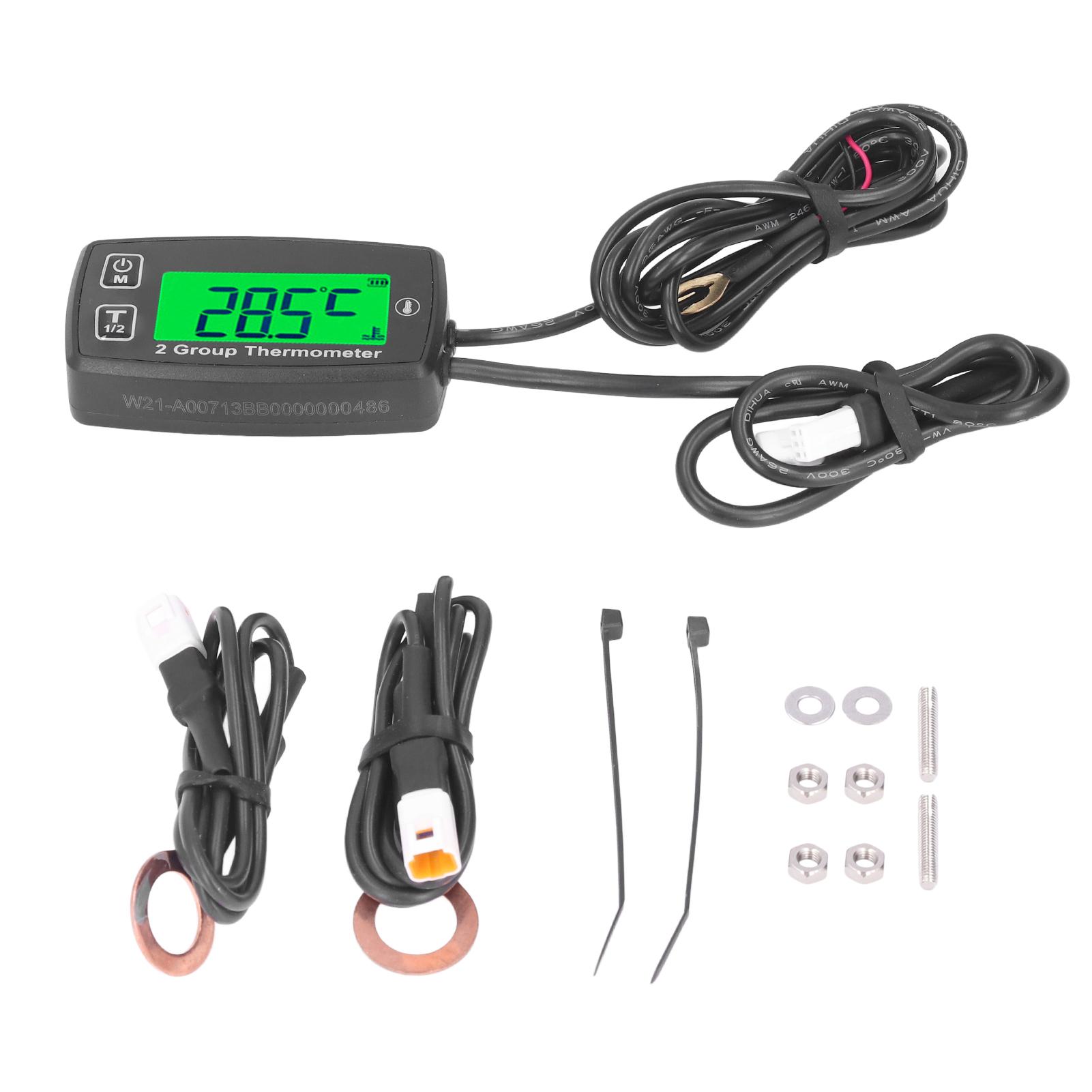 Dual Channel LCD Thermometer Engine Temp Gauge Meter Digital Display with Green Backlight for Motorcycle Boat ATV