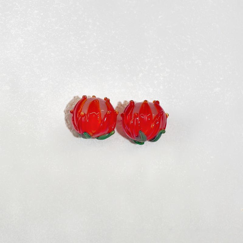 2Pcs Hand Painted Lampwork Glass Flower Bud Beads Vintage Tulip Loose Beads For Diy Bracelet Necklace Phone Chain Jewelry Making