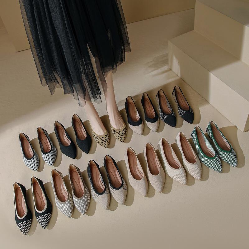 New fashion woven pointed wedge heel single shoes versatile breathable fly-woven women's shoes