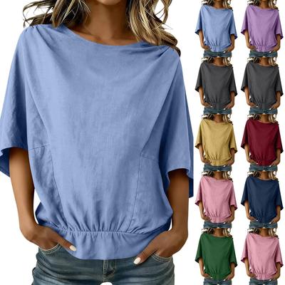 Womens Loose Fit Sleeve Blouse Lightweight Crew Neck Pullover Casual Top for Daily Wear Comfortable Design