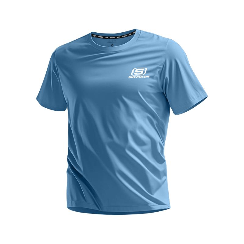 Skechers Fashionable Versatile Round Neck Breathable Short Sleeve T-Shirt Unisex tops Flower-Crown-Blue L225U071-01P1 S