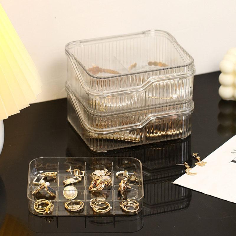 Clear Jewelry Storage Box with 2 Layers and Multiple Compartments for Earrings, Rings, Necklaces and Bracelets