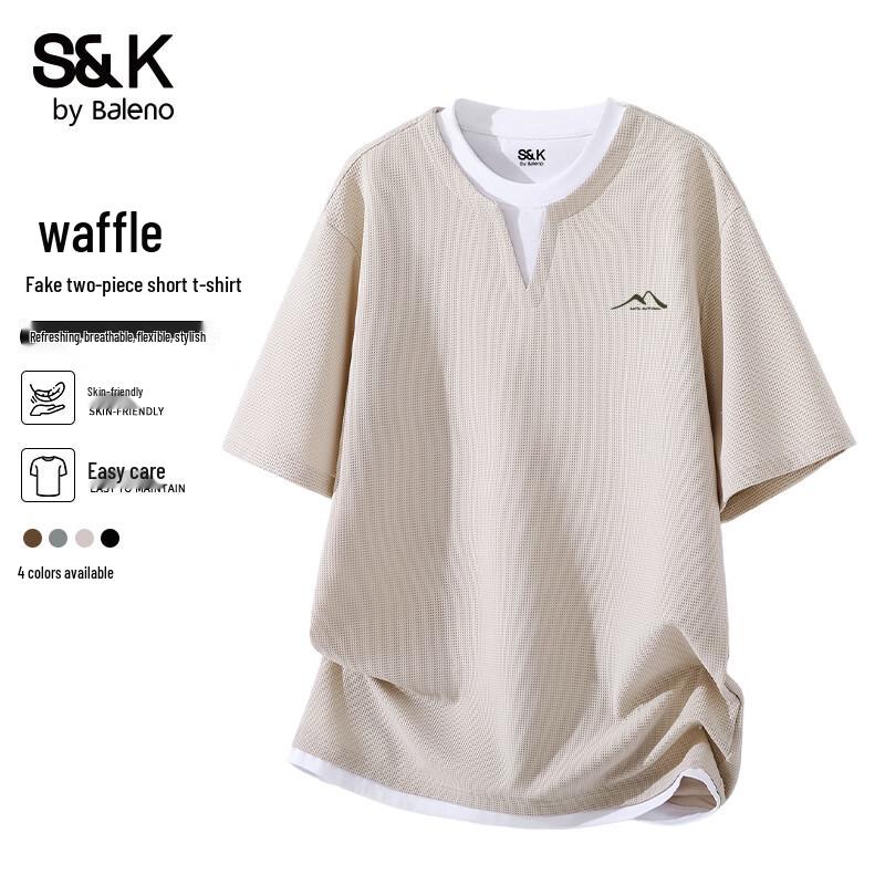 Baleno S&K Men's Waffle Knit Mock Two-Piece Short Sleeve T-Shirt