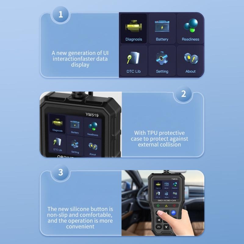 2.8in Color Screen Code Reader OBD2 Scanner Battery Tester Auto Diagnostic Scan Tool with Freeze Frame Readiness